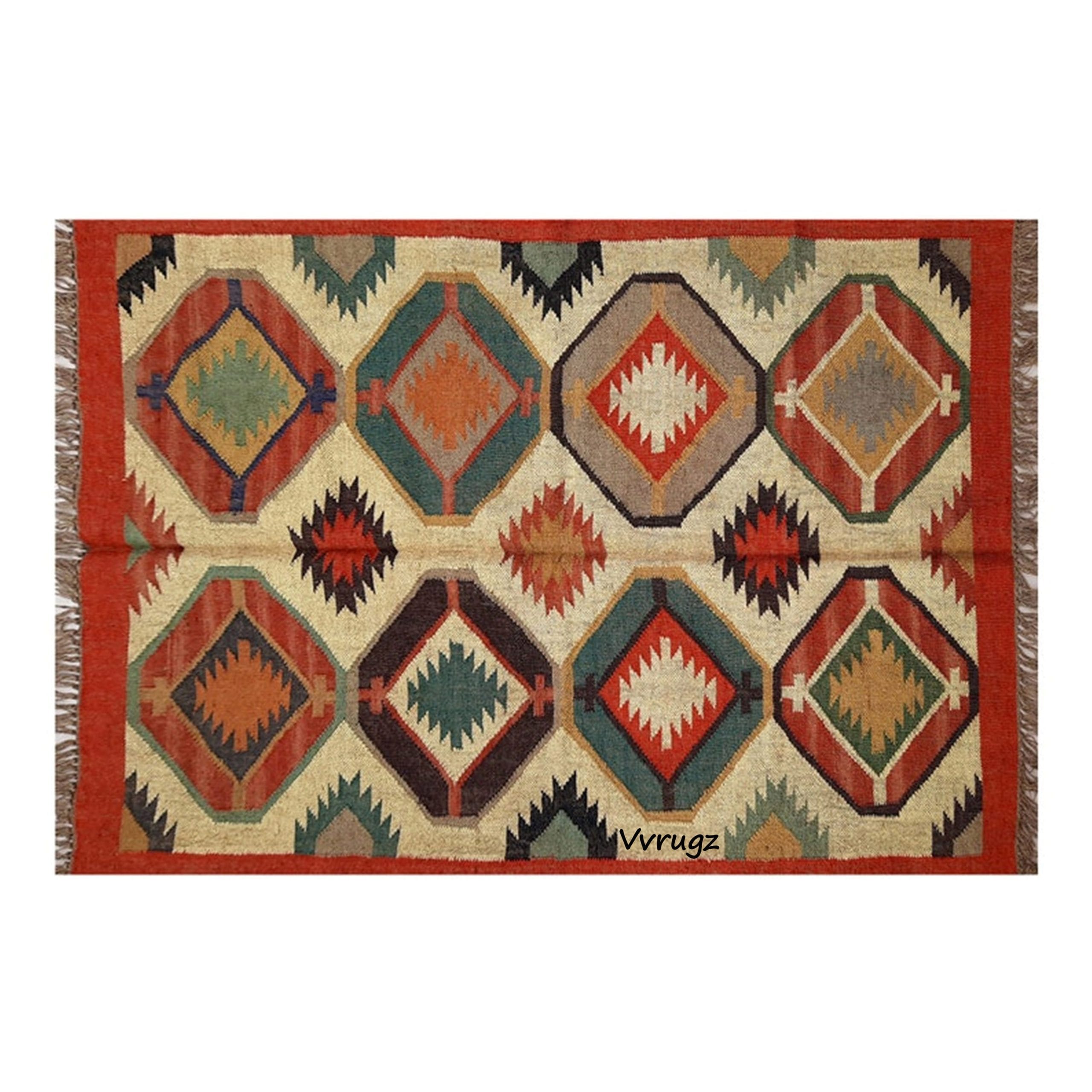 Wool Jute Dhurrie, Wool and Jute Rug, Modern Desgin Dining Room Rug, Handwoven Wool Jute Rug, Living Room Rug, Handmade Traditional Indian Wool Jute Rug - Image 2