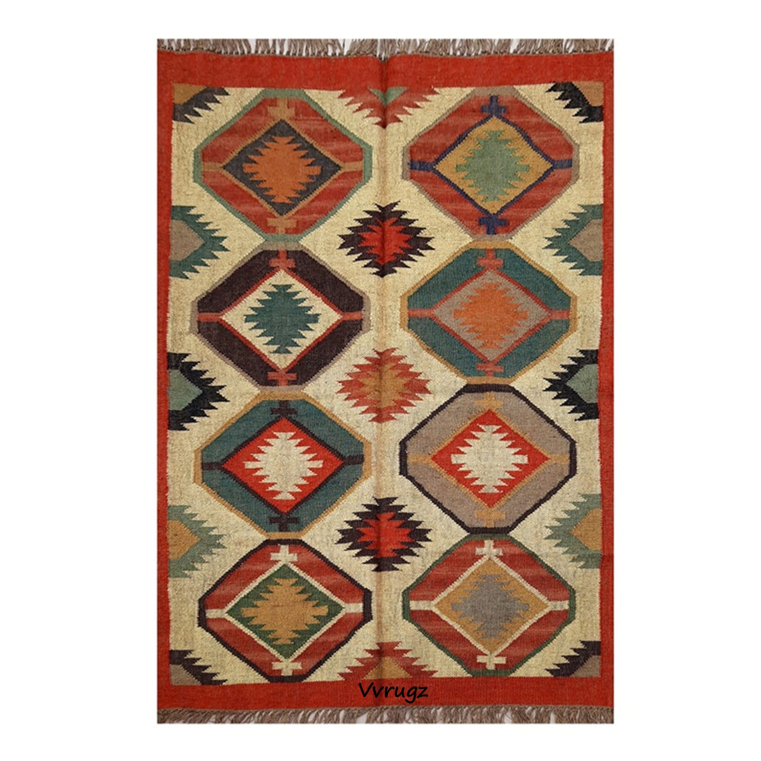Wool Jute Dhurrie, Wool and Jute Rug, Modern Desgin Dining Room Rug, Handwoven Wool Jute Rug, Living Room Rug, Handmade Traditional Indian Wool Jute Rug - Image 3