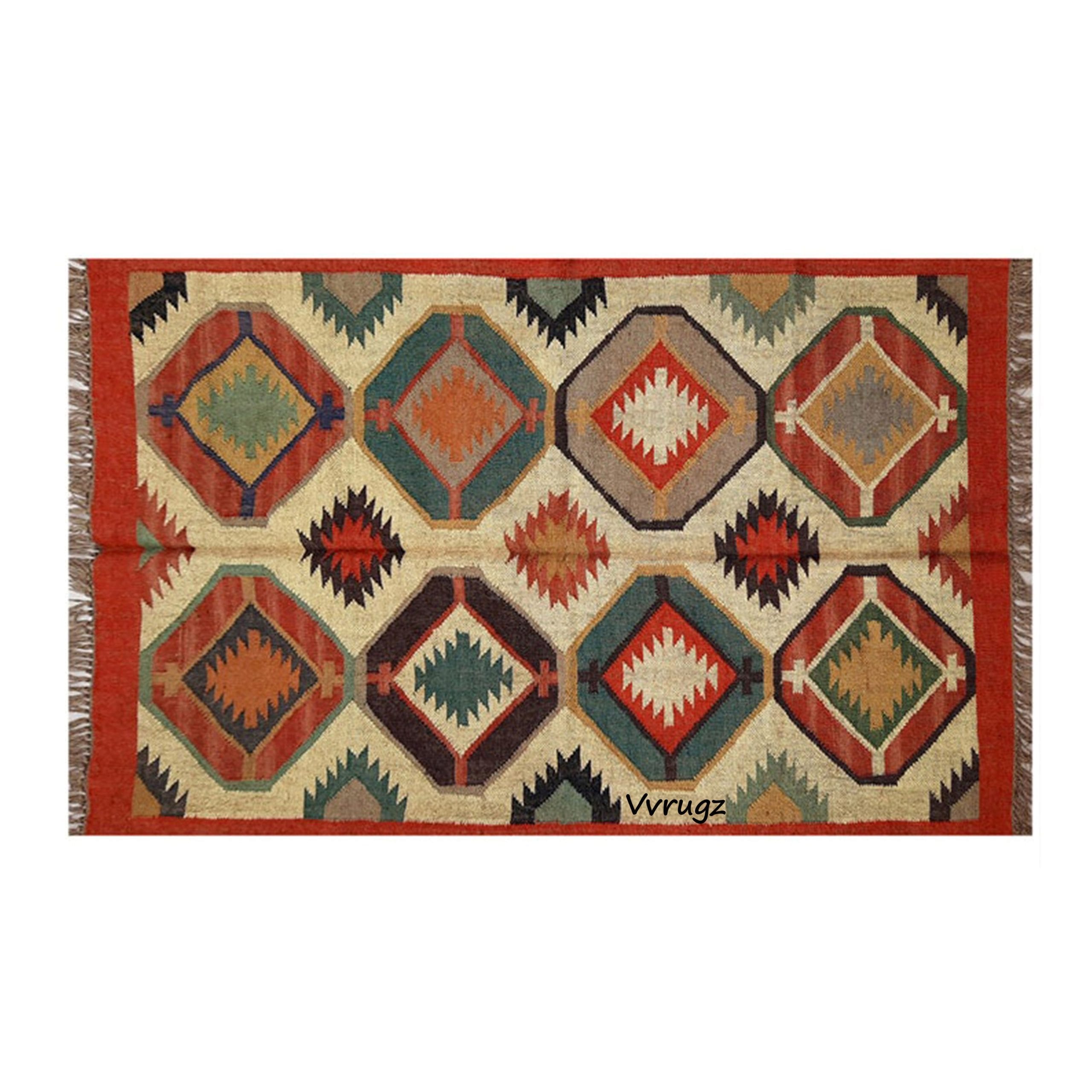 Wool Jute Dhurrie, Wool and Jute Rug, Modern Desgin Dining Room Rug, Handwoven Wool Jute Rug, Living Room Rug, Handmade Traditional Indian Wool Jute Rug - Image 4