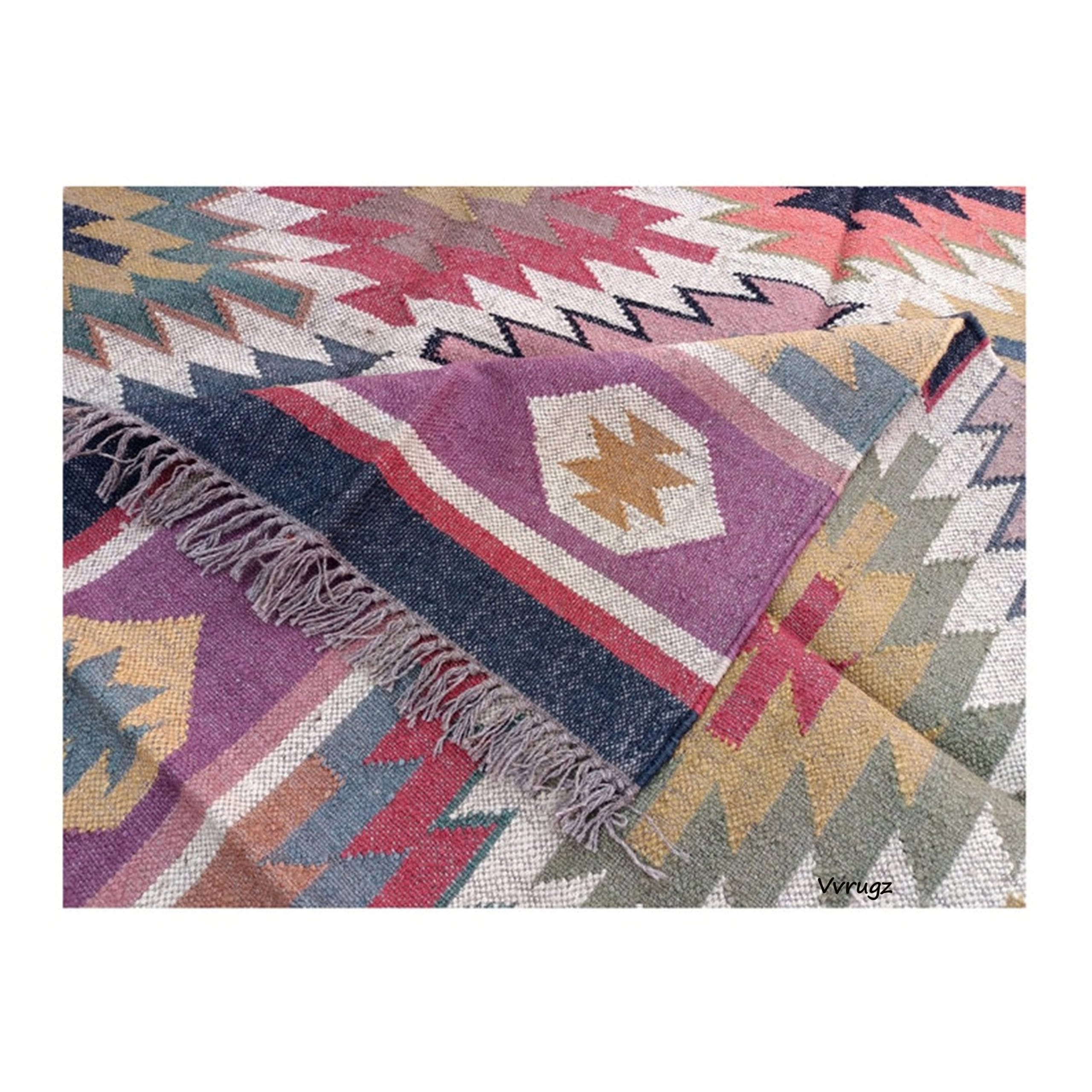 Handwoven Wool Jute Rug, Kilim Dhurrie Rug, Wool and Jute Rug, Kilim Rug, Traditional Indian Wool Jute Rug, Living Room Rug Handmade, - Image 5