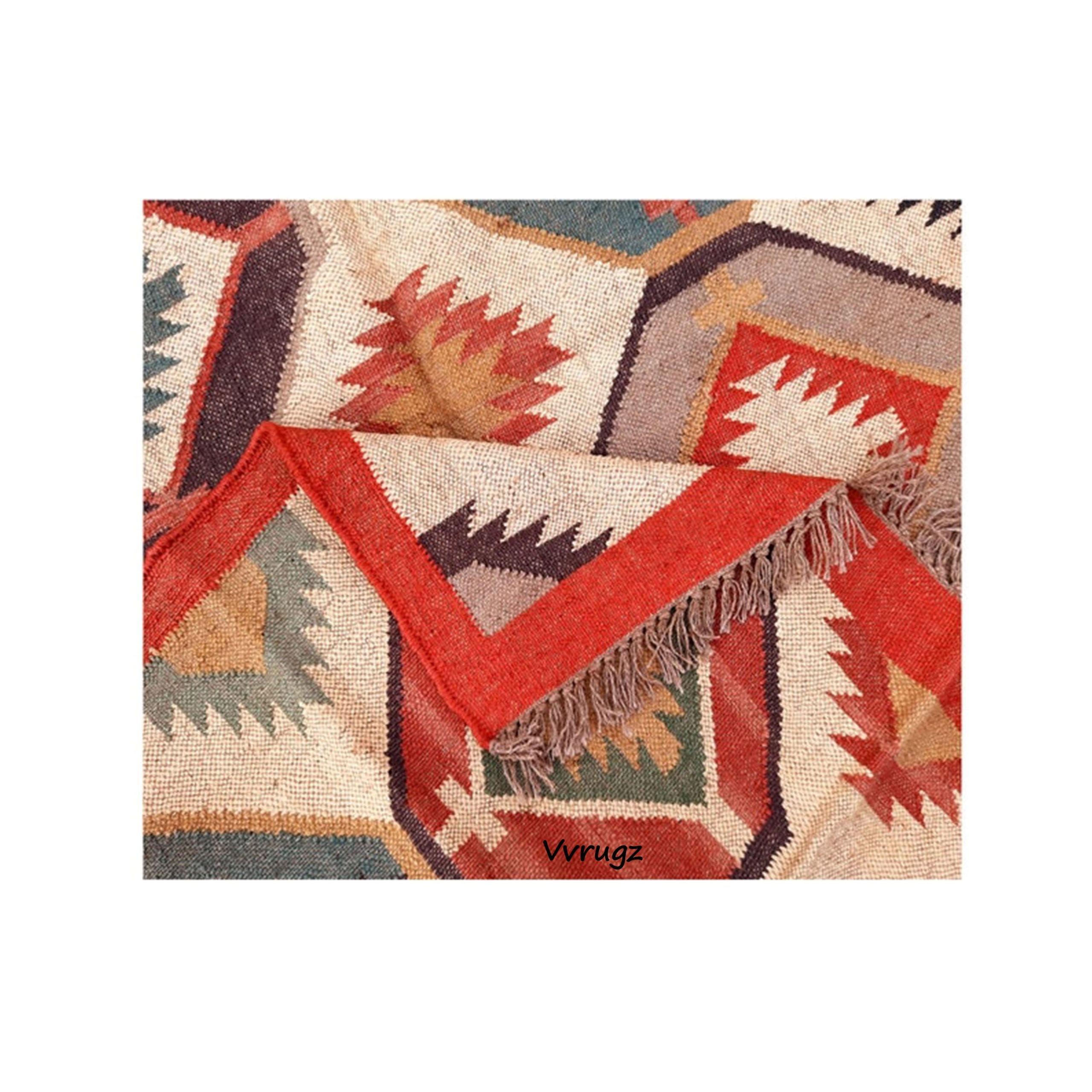 Wool Jute Dhurrie, Wool and Jute Rug, Modern Desgin Dining Room Rug, Handwoven Wool Jute Rug, Living Room Rug, Handmade Traditional Indian Wool Jute Rug - Image 6