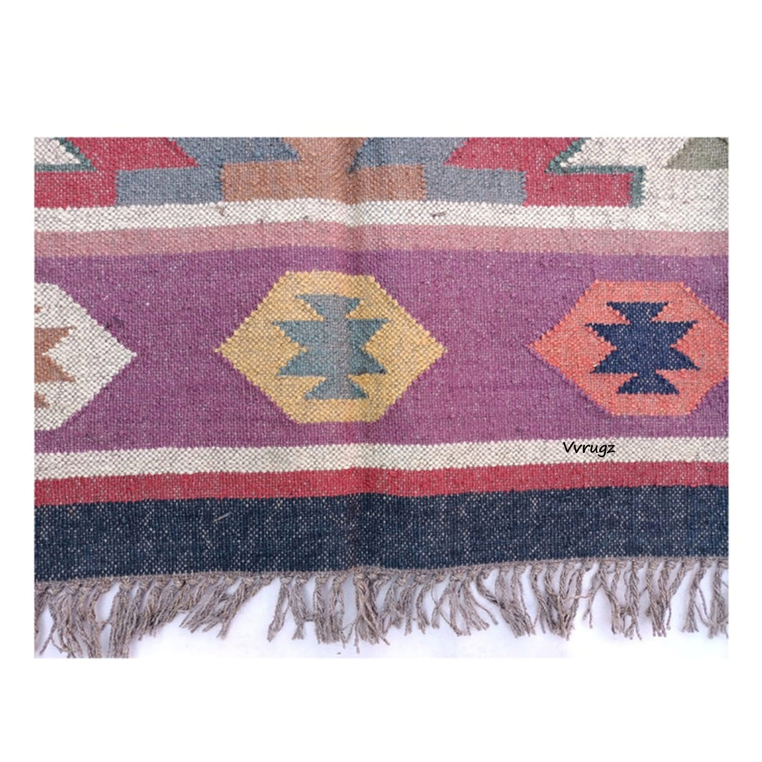 Handwoven Wool Jute Rug, Kilim Dhurrie Rug, Wool and Jute Rug, Kilim Rug, Traditional Indian Wool Jute Rug, Living Room Rug Handmade, - Image 6