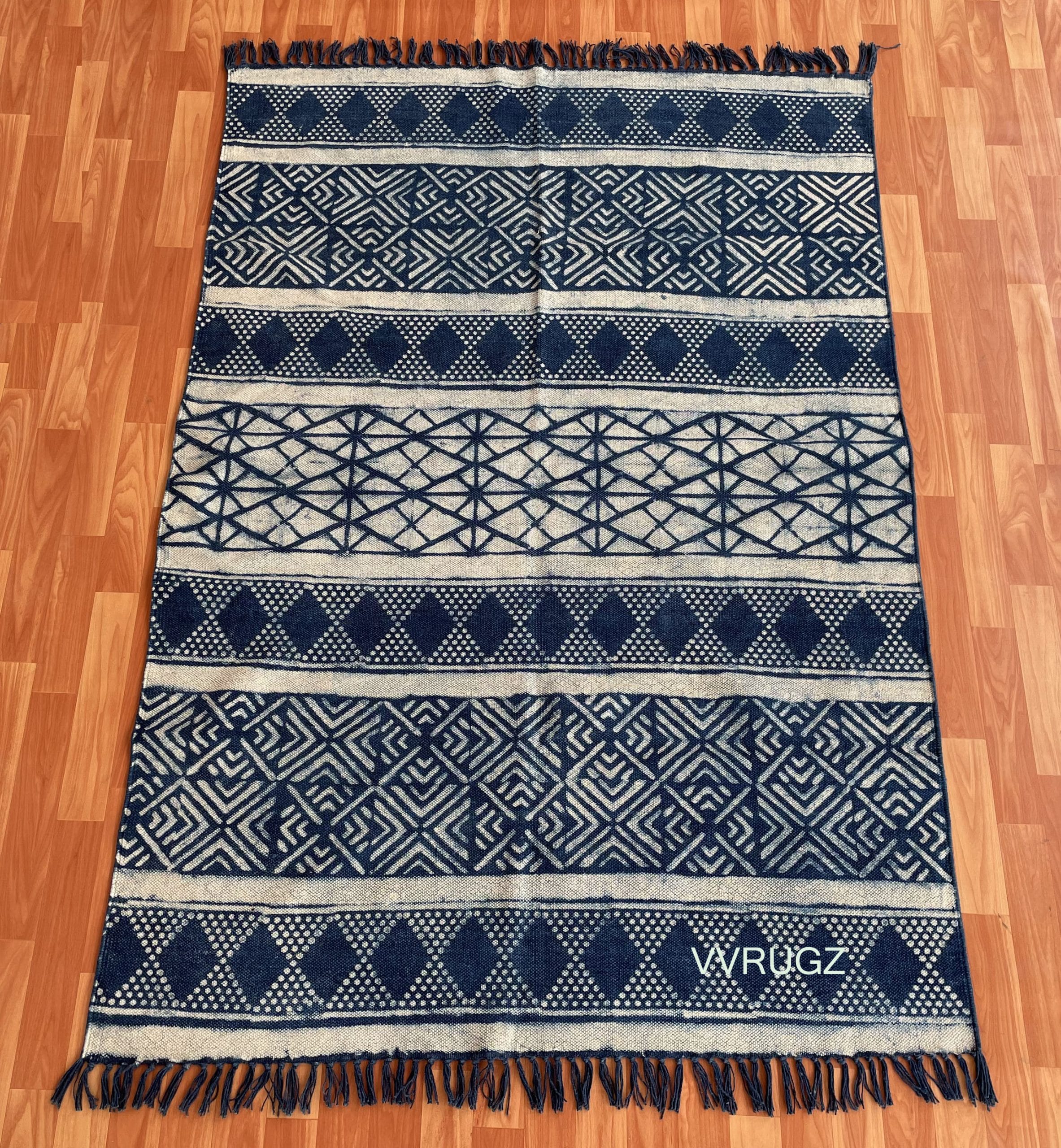Hand block Printed Rug, Handmade Rug, Door Mat Floor Area Rug, Hand woven Rug, Indian Duri Carpet, Handblock Decorative Rug, Block Printed Rug, - Image 2