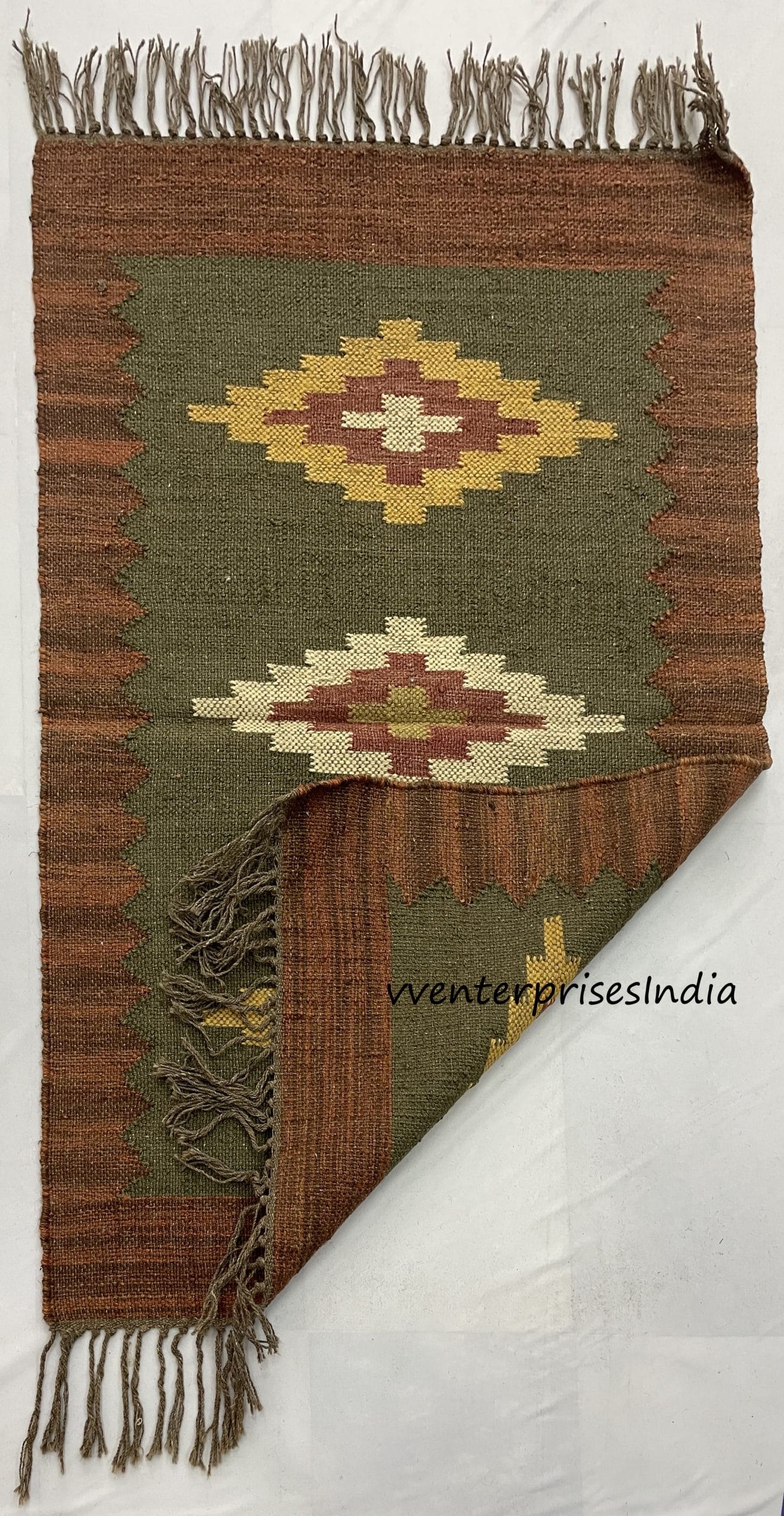 Wool and Jute Rug, Handwoven Wool Jute Rug, Kilim Dhurrie Rug, Kilim Rug, Living Room Rug, Handmade Traditional Indian Wool Jute Rug, Modern Wool and Jute Rug - Image 6