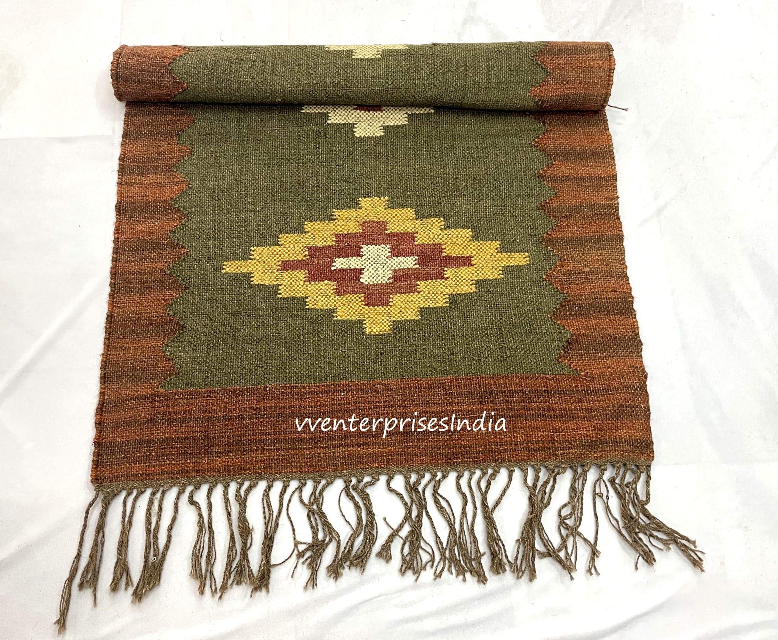 Wool and Jute Rug, Handwoven Wool Jute Rug, Kilim Dhurrie Rug, Kilim Rug, Living Room Rug, Handmade Traditional Indian Wool Jute Rug, Modern Wool and Jute Rug - Image 7