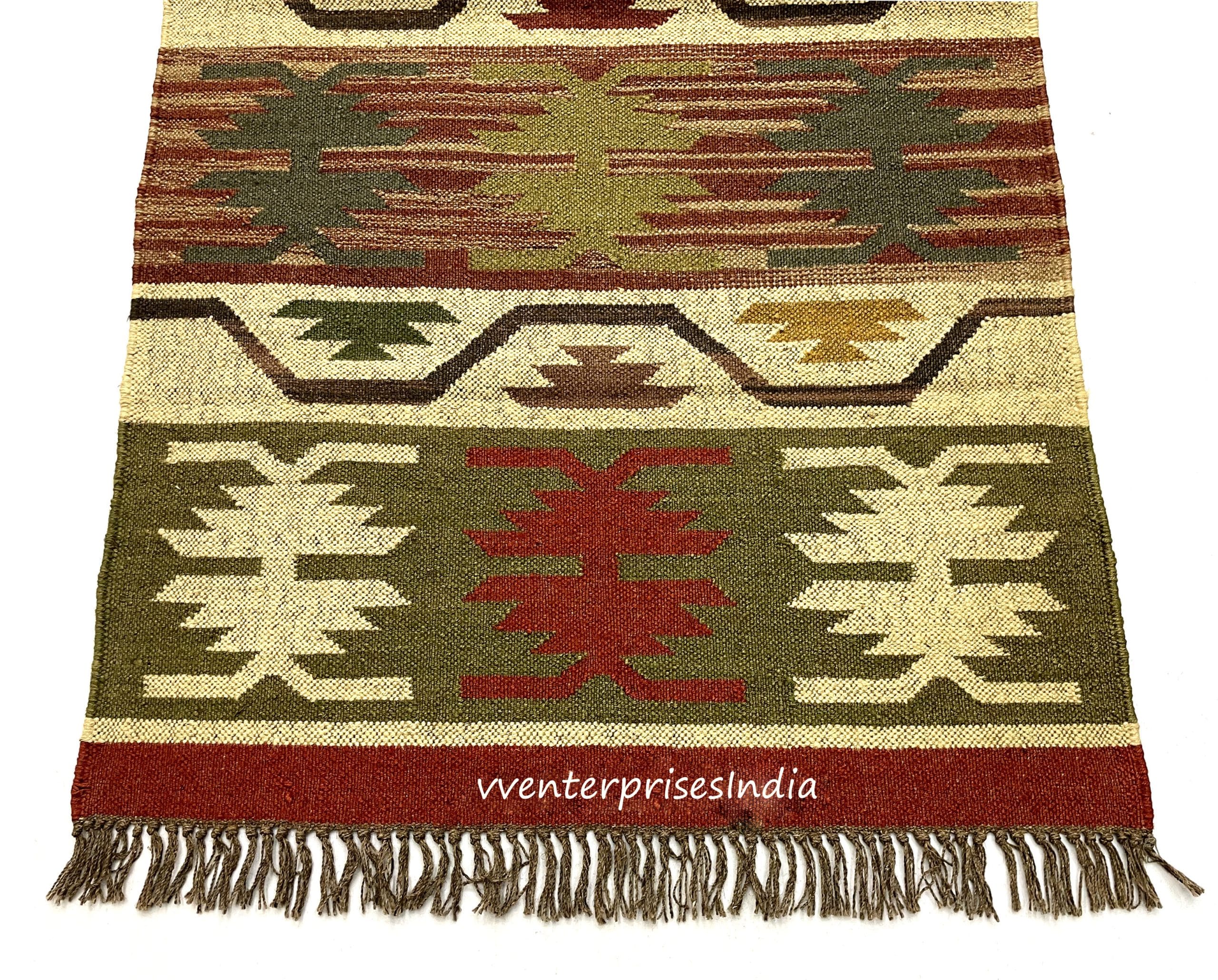 Handmade Traditional Indian Wool Jute Rug, Handwoven Wool Jute Rug, Wool and Jute Rug, Modern Dining Room Rug, Multicolor Kilim, Living Room Rug, Dhurrie Rug - Image 4