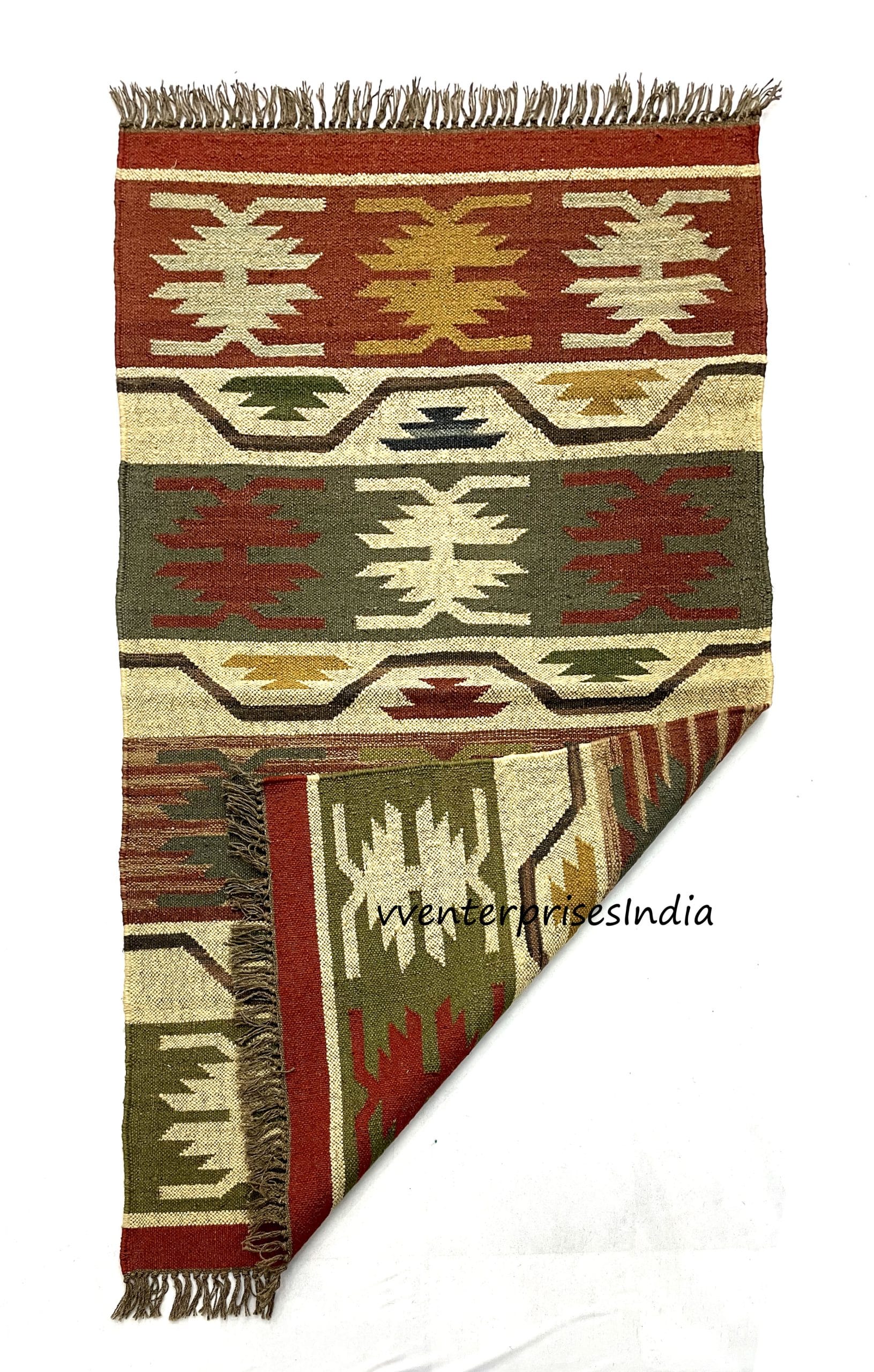 Handmade Traditional Indian Wool Jute Rug, Handwoven Wool Jute Rug, Wool and Jute Rug, Modern Dining Room Rug, Multicolor Kilim, Living Room Rug, Dhurrie Rug - Image 6