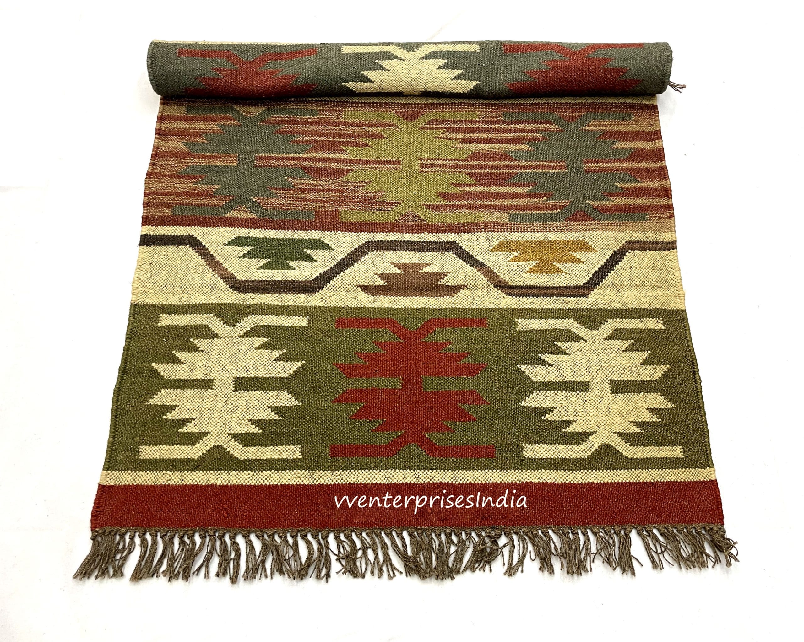 Handmade Traditional Indian Wool Jute Rug, Handwoven Wool Jute Rug, Wool and Jute Rug, Modern Dining Room Rug, Multicolor Kilim, Living Room Rug, Dhurrie Rug - Image 7