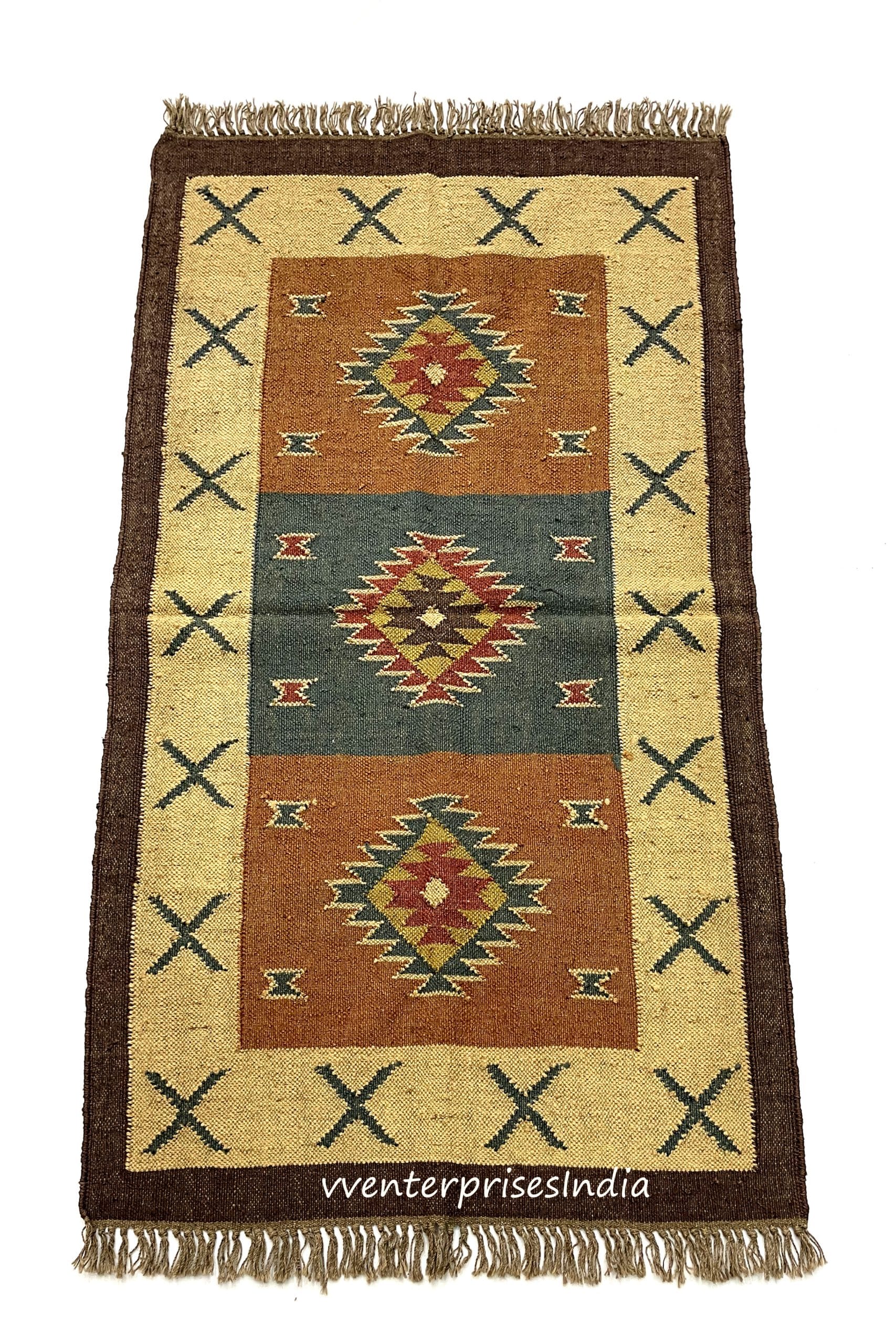 Wool and Jute Rug, Handmade Traditional Indian Wool Jute Rug, Handwoven Wool Jute Rug, Modern Dining Room Rug, Multicolor Kilim, Living Room Rug, - Image 2