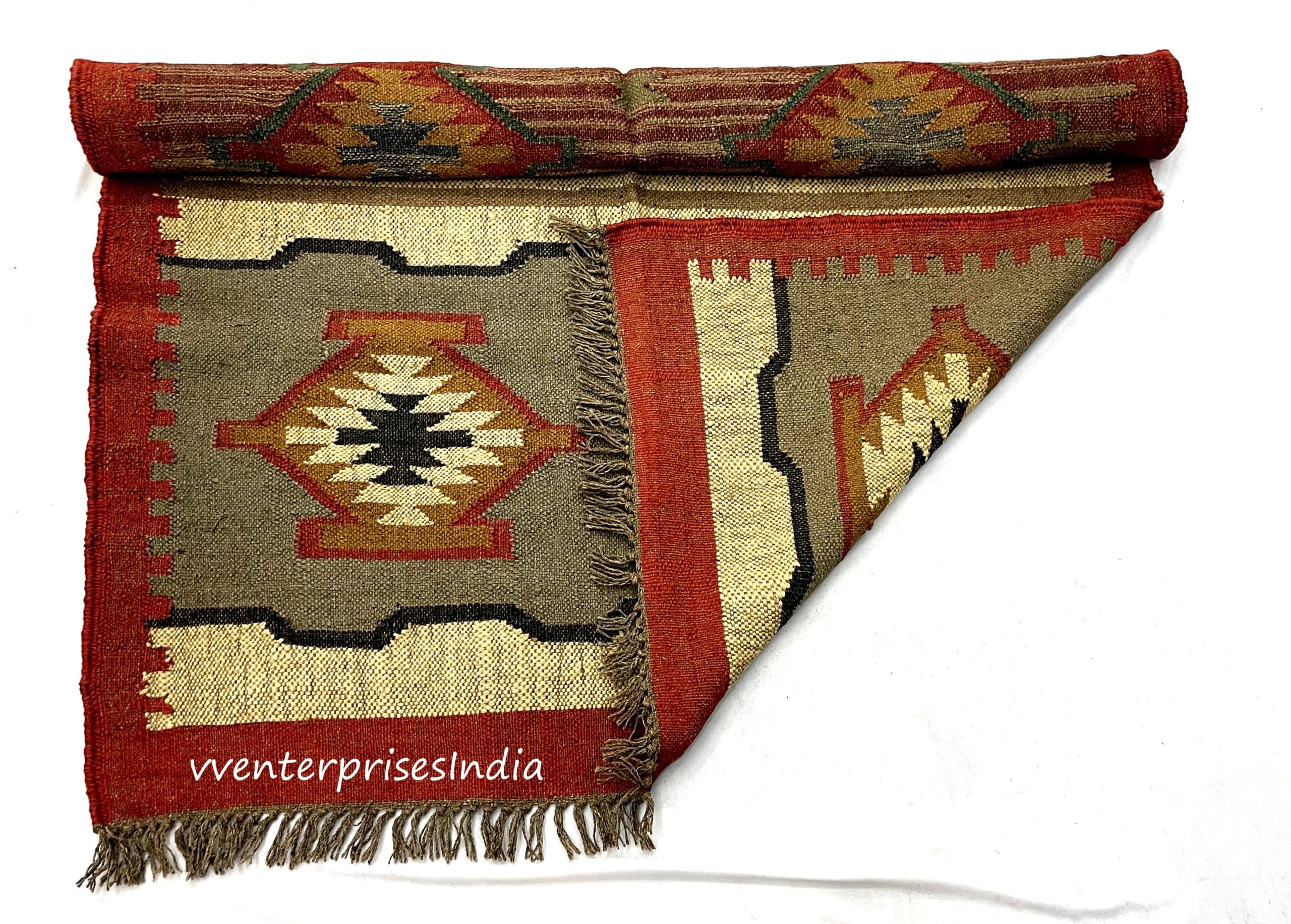 Wool Jute Dhurrie, Wool and Jute Rug, Handmade Traditional Indian Wool Jute Rug, Modern Dining Room Rug, Living Room Rug, Handwoven Wool Jute Rug, Multicolor Kilim - Image 6