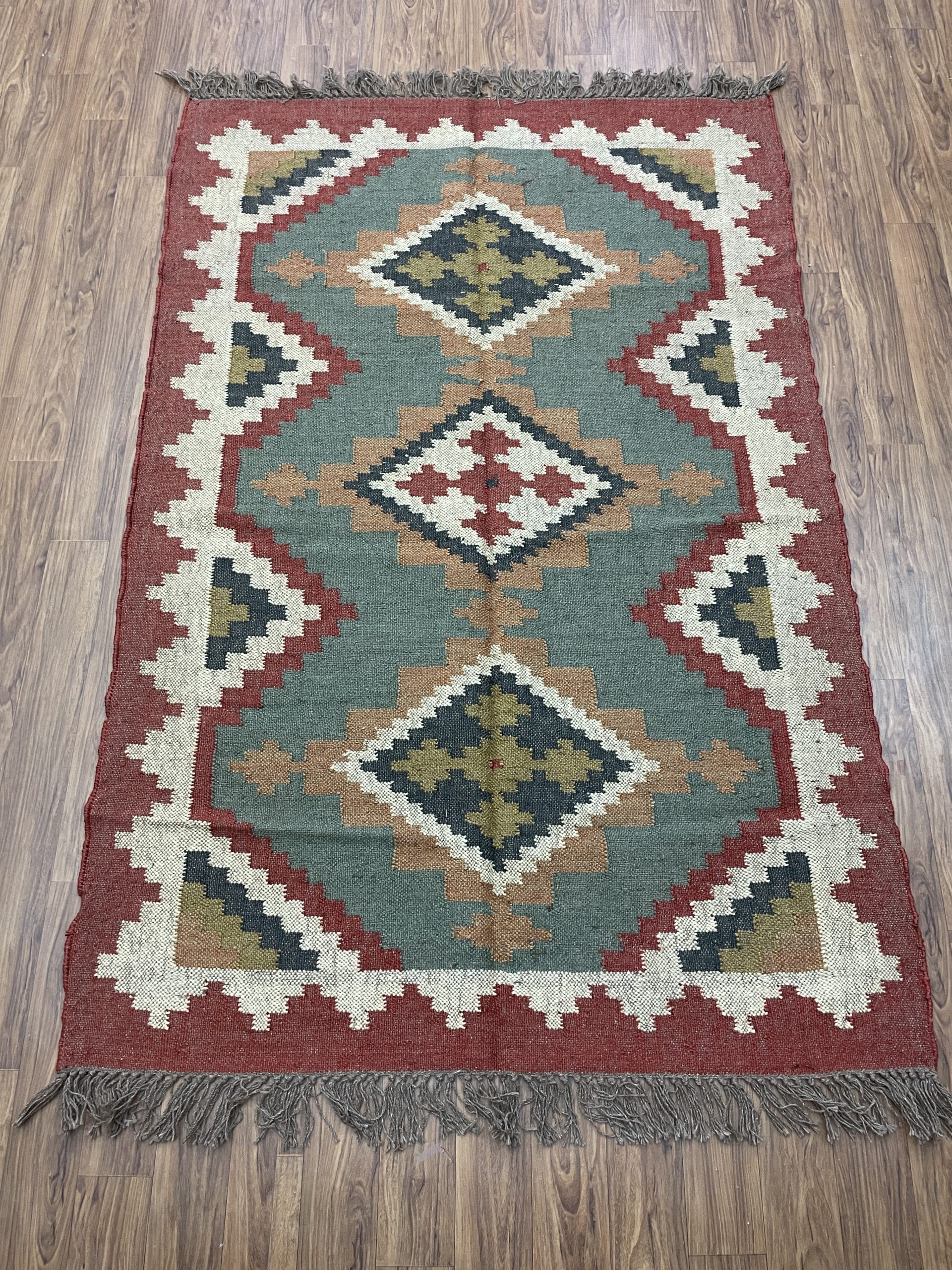 Colorful Wool and Jute Rug, Wool and Jute Rug, Modern Desgin Dining Room Rug, Handwoven Wool Jute Rug, Living Room Rug, Handmade Traditional Indian Wool Jute Rug - Image 6