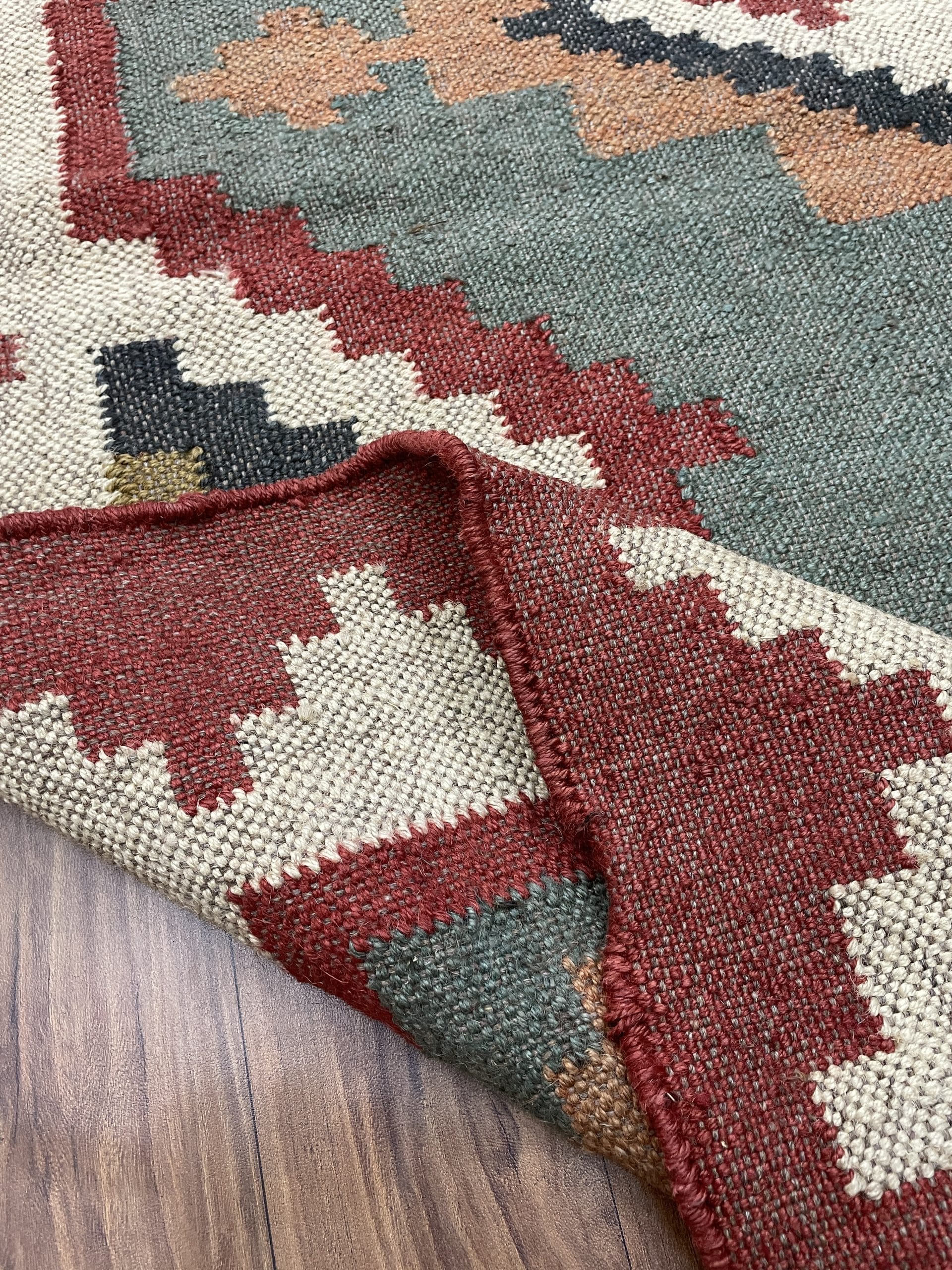 Colorful Wool and Jute Rug, Wool and Jute Rug, Modern Desgin Dining Room Rug, Handwoven Wool Jute Rug, Living Room Rug, Handmade Traditional Indian Wool Jute Rug - Image 8