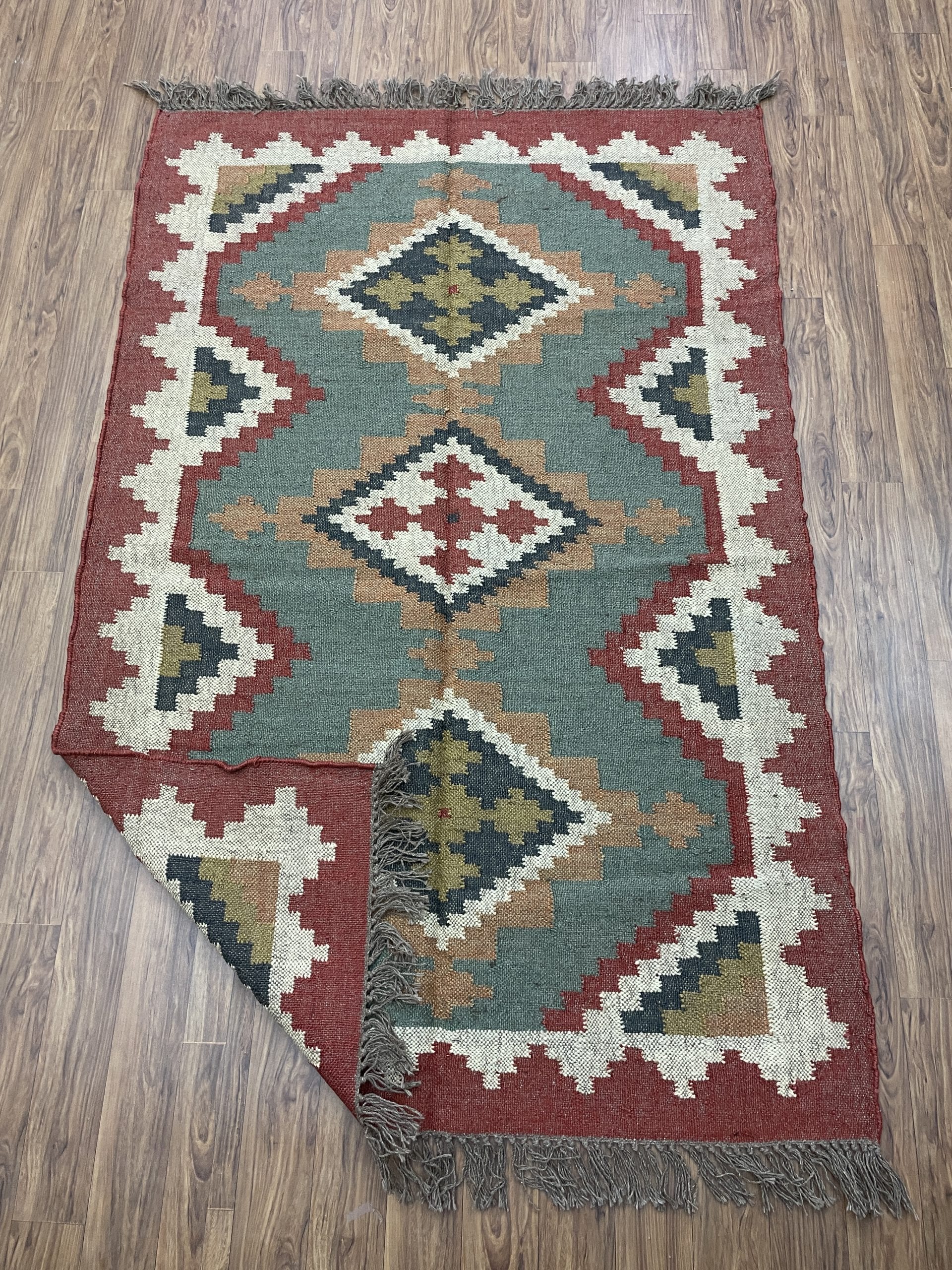 Colorful Wool and Jute Rug, Wool and Jute Rug, Modern Desgin Dining Room Rug, Handwoven Wool Jute Rug, Living Room Rug, Handmade Traditional Indian Wool Jute Rug - Image 9