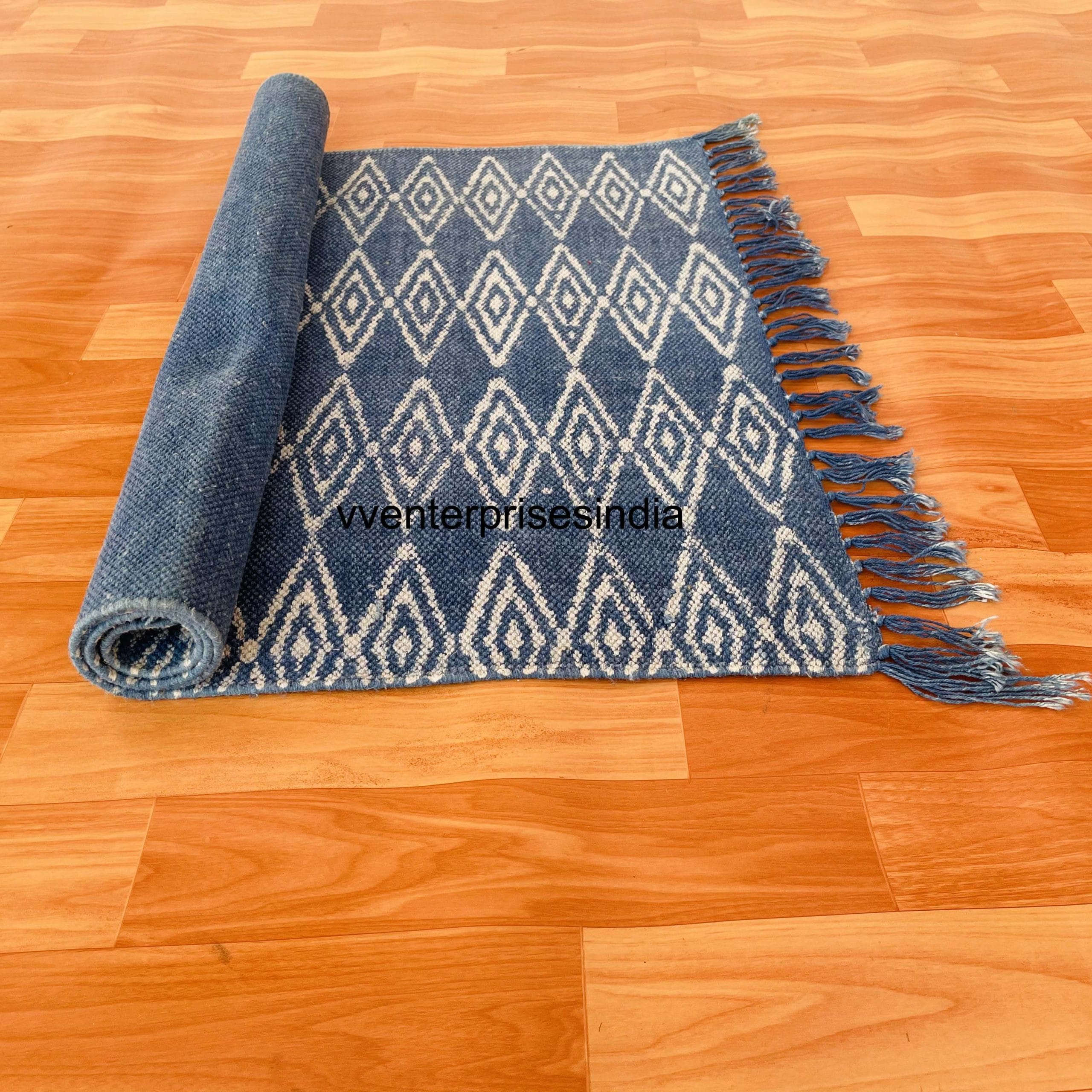 Handmade Printed Rug, Hand block Printed Rug, Handblock Decorative Rug, Block Printed Rug, Door Mat Floor Area Rug, Hand woven Rug, Handblock Indian Duri Carpet - Image 7