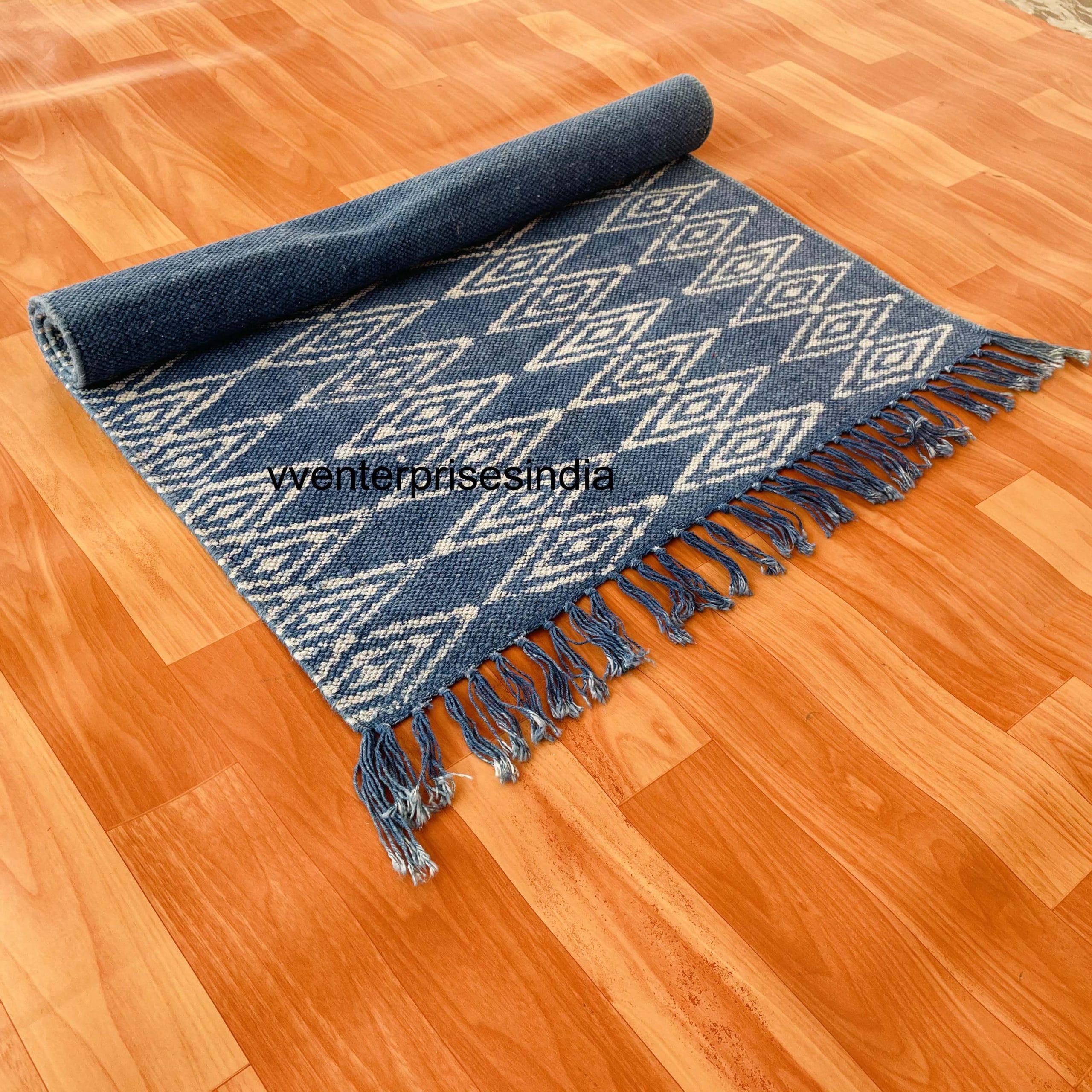 Handmade Printed Rug, Hand block Printed Rug, Handblock Decorative Rug, Block Printed Rug, Door Mat Floor Area Rug, Hand woven Rug, Handblock Indian Duri Carpet - Image 8