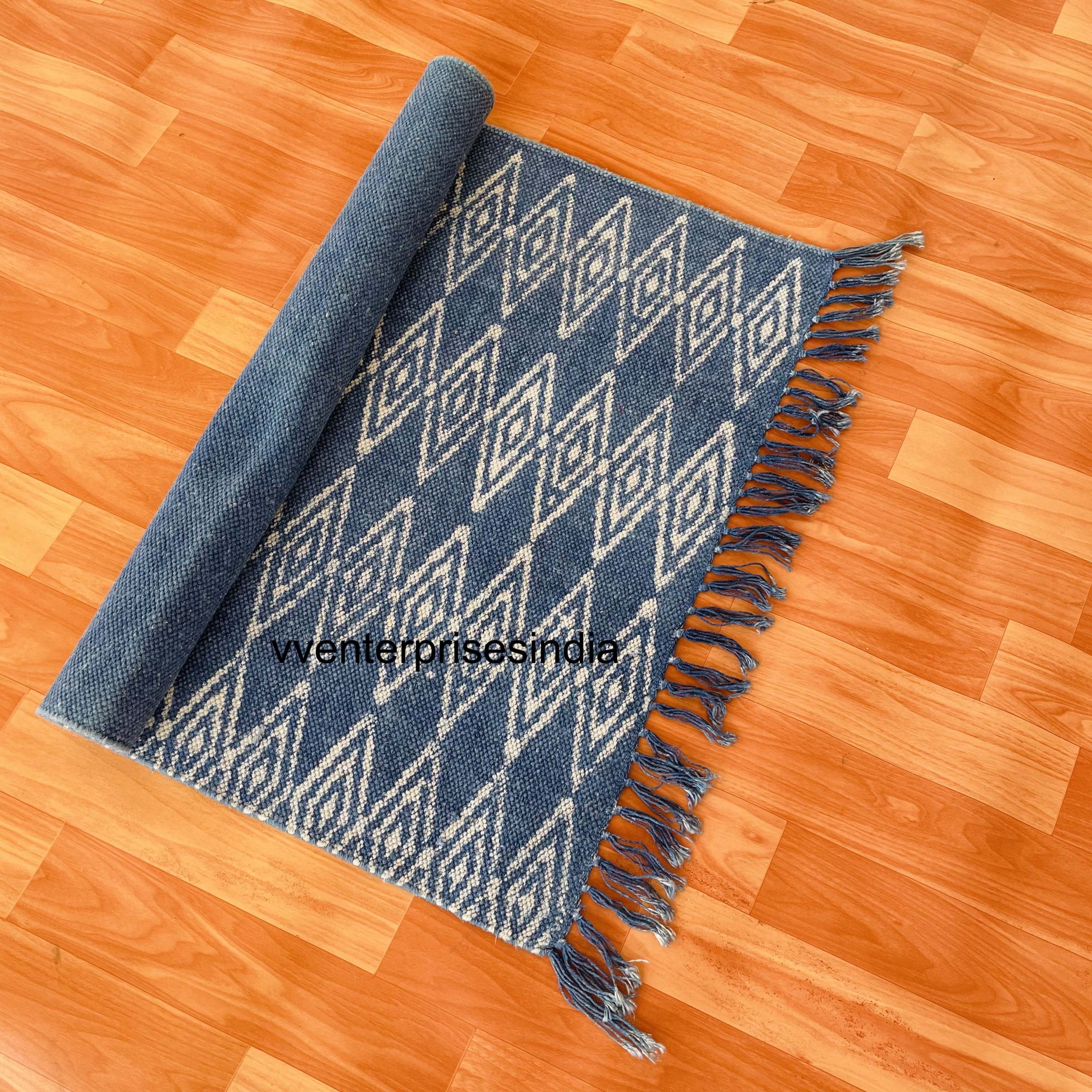 Handmade Printed Rug, Hand block Printed Rug, Handblock Decorative Rug, Block Printed Rug, Door Mat Floor Area Rug, Hand woven Rug, Handblock Indian Duri Carpet - Image 9