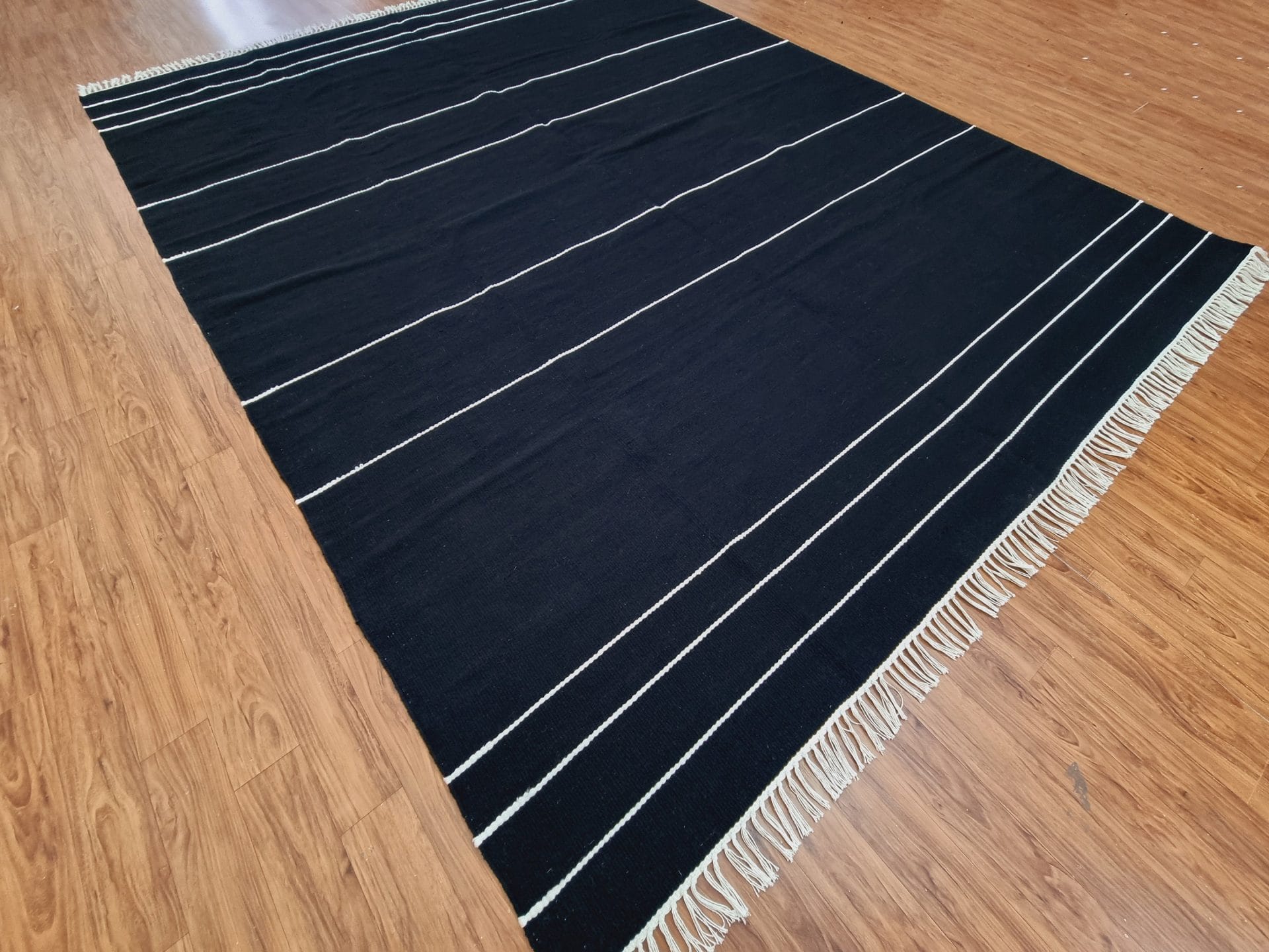 Handwoven Wool Black Rug with Modern Stripe Design | Large Area Rug for Living Room, Dining Room, Bedroom 6x9 Feet - Image 2