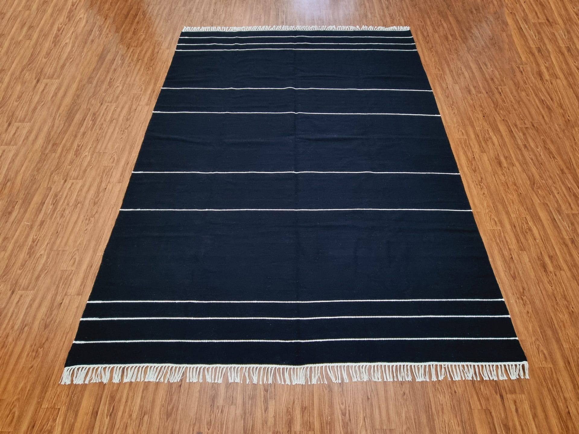 Handwoven Wool Black Rug with Modern Stripe Design | Large Area Rug for Living Room, Dining Room, Bedroom 6x9 Feet - Image 6