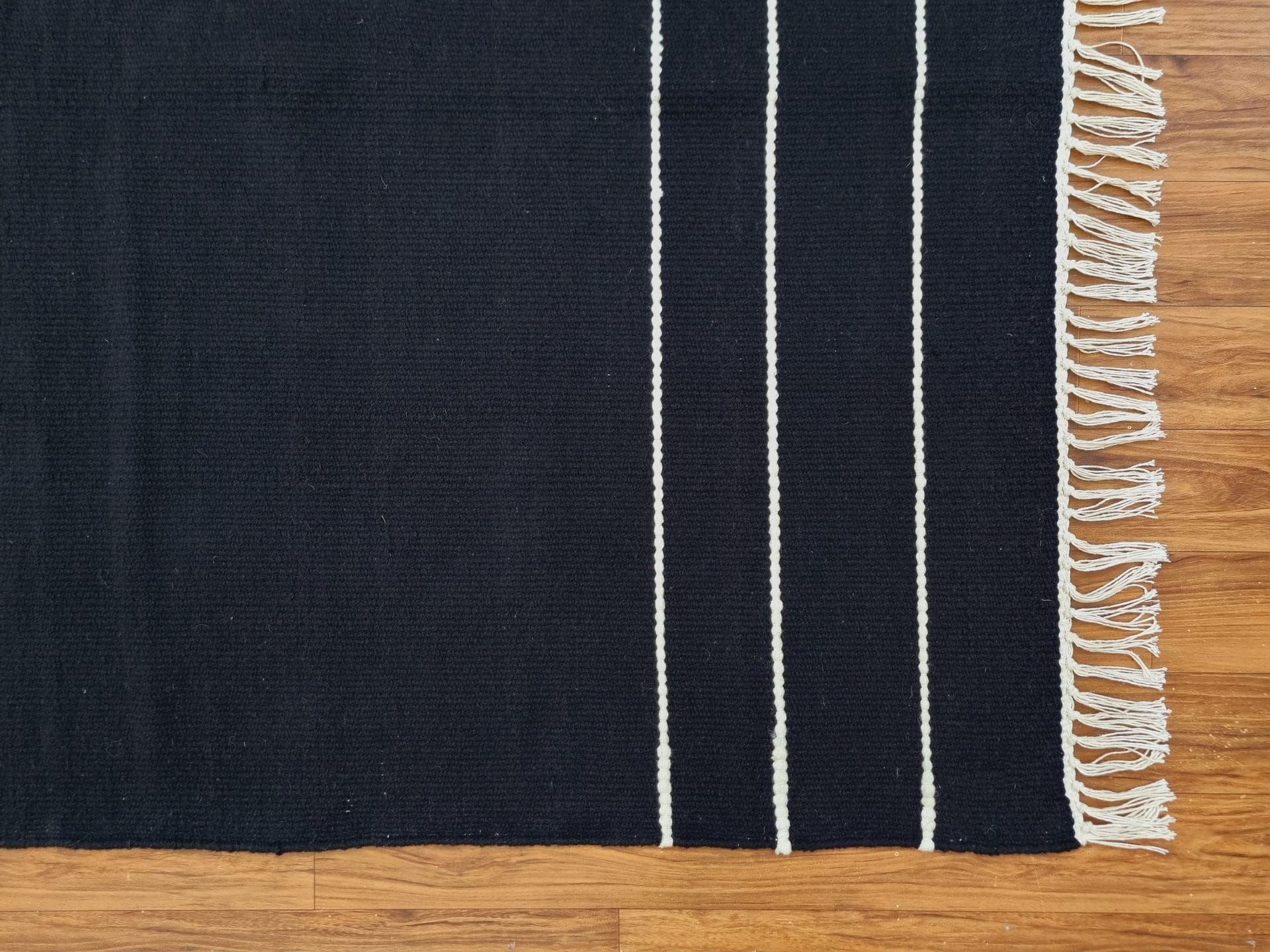 Handwoven Wool Black Rug with Modern Stripe Design | Large Area Rug for Living Room, Dining Room, Bedroom 6x9 Feet - Image 4