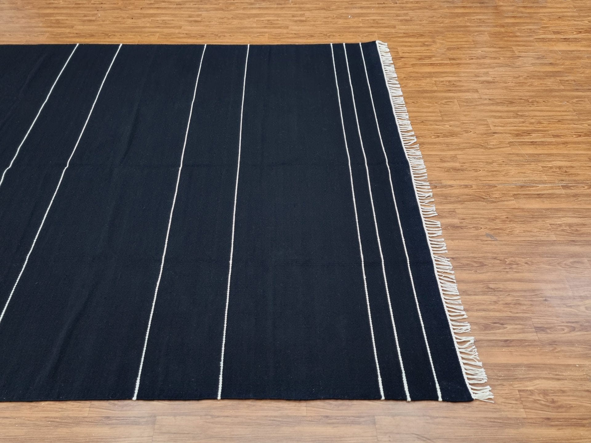 Handwoven Wool Black Rug with Modern Stripe Design | Large Area Rug for Living Room, Dining Room, Bedroom 6x9 Feet - Image 3