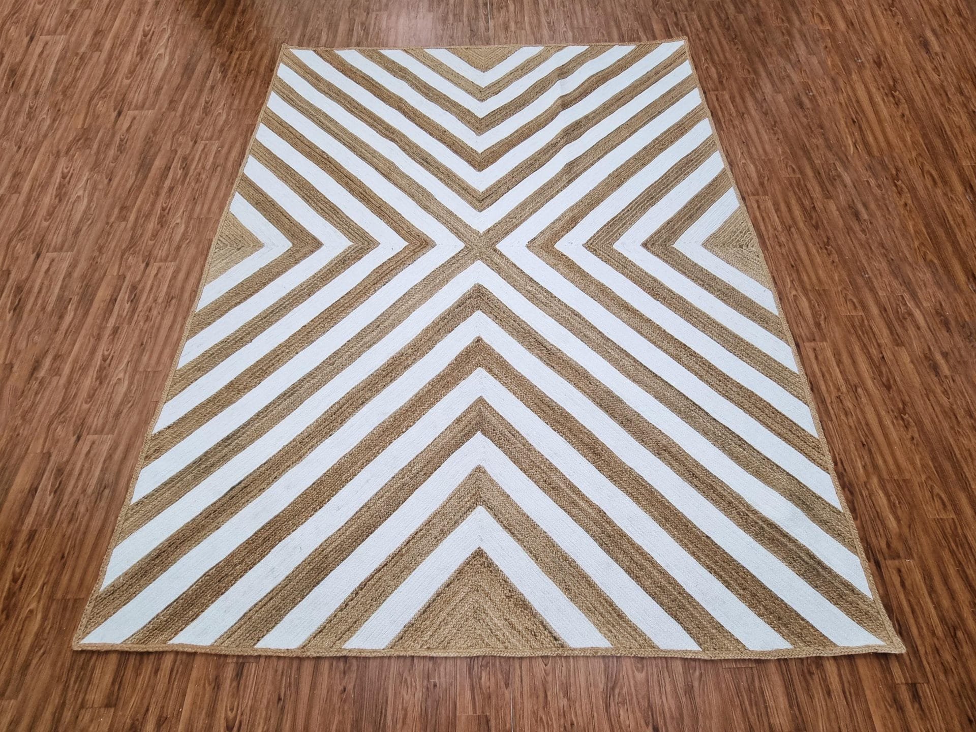 Handmade Jute Rug, Braided Natural Jute Rug, Striped Design White Jute Rug, Entryway, Outdoor Patio, Bedroom, Living Room Jute Rugs 8x10 Feet - Image 3